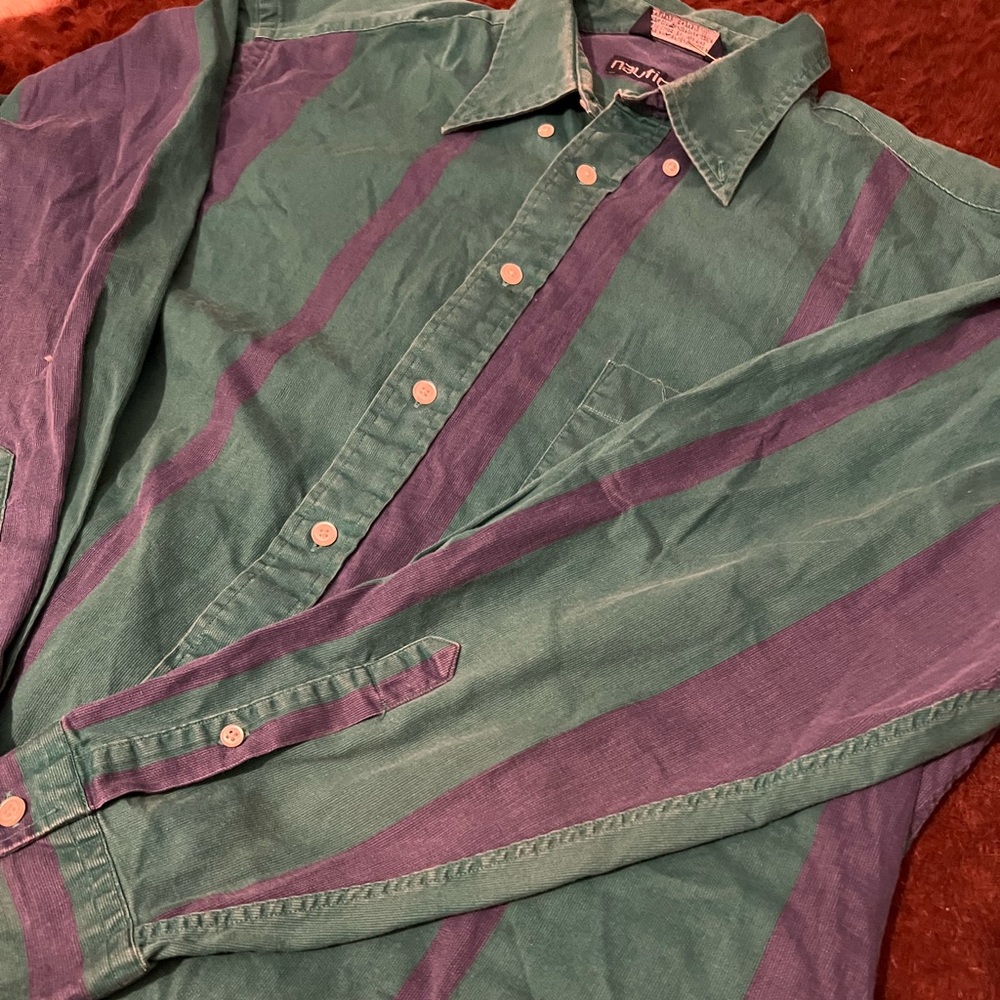 Western blue and green striped button down